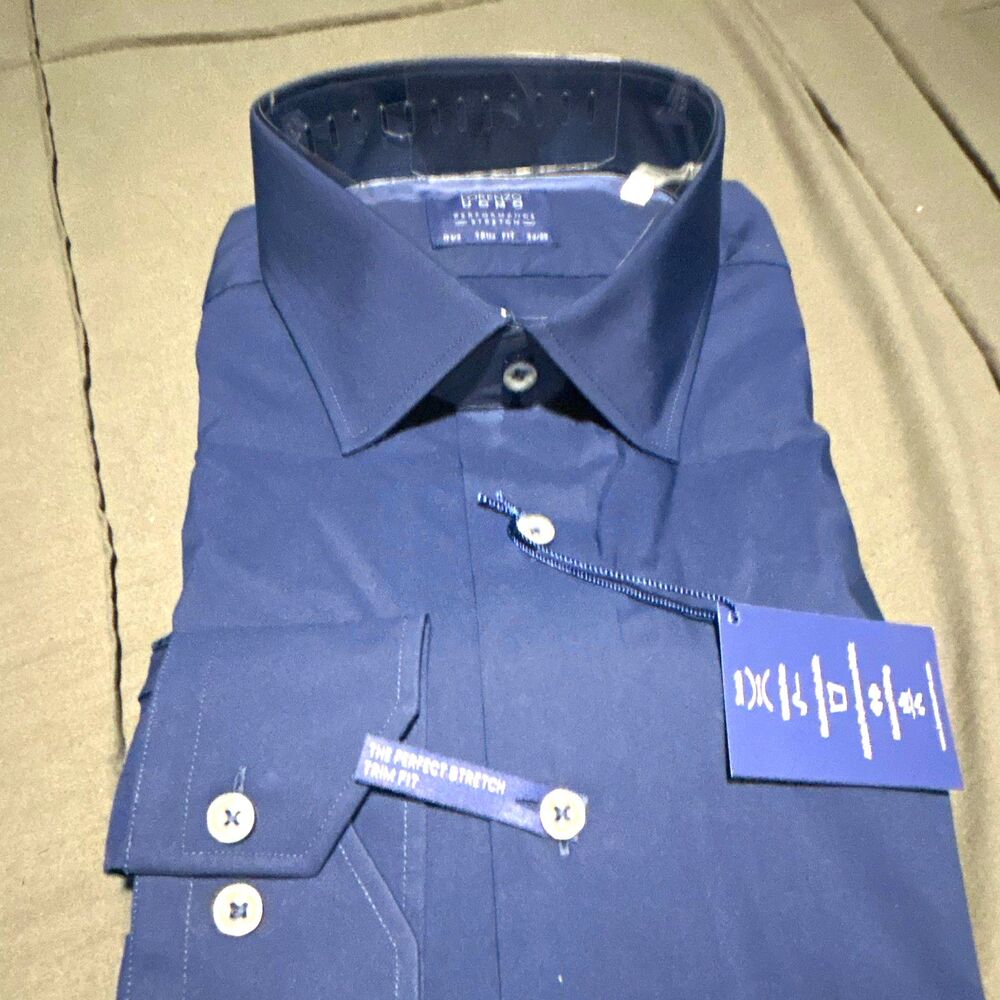 Lorenzo Uomo Performance Stretch Dress Shirt, Trim Fit, Blue: 17.5 34/35